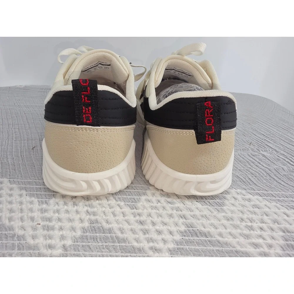 De Florance Womens Low Top Sneakers Cream Beige Black Size 10.5 Italian Design